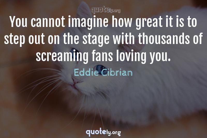 You cannot imagine how great it is to step out on the stage with thousands of screaming fans loving you. by Eddie Cibrian