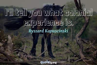 Photo Quote of I'll tell you what colonial experience is.