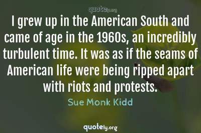 Photo Quote of I grew up in the American South and came of age in the 1960s, an incredibly turbulent time. It was as if the seams of American life were being ripped apart with riots and protests.