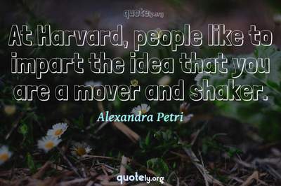 Photo Quote of At Harvard, people like to impart the idea that you are a mover and shaker.
